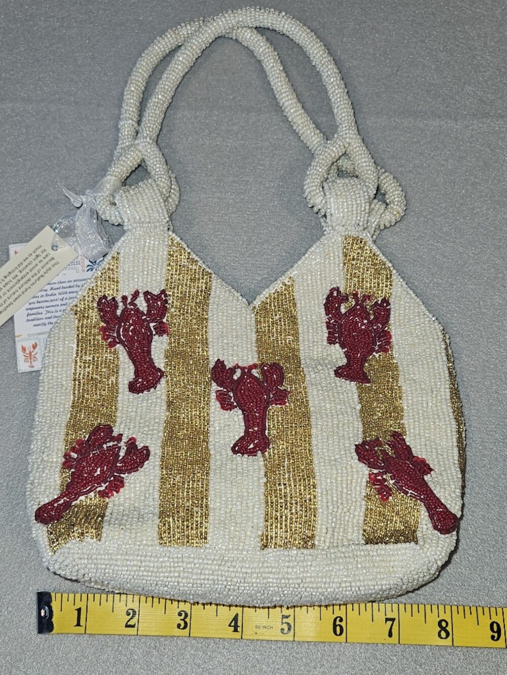 Handcrafted in India Viral Beaded Lobster Bag NWT Coastal Chic Statement Bag - Picture 8 of 16